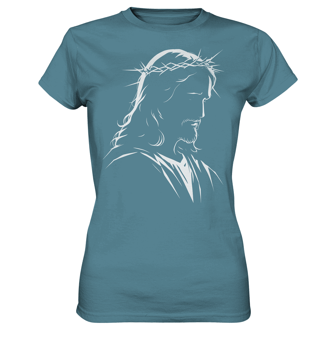 Der Blick des Erlösers – Jesus-Silhouette im Konturdesign | Christliche Kleidung - Ladies Premium Shirt - Lady-Shirts - Stone Blue - GfoitMa