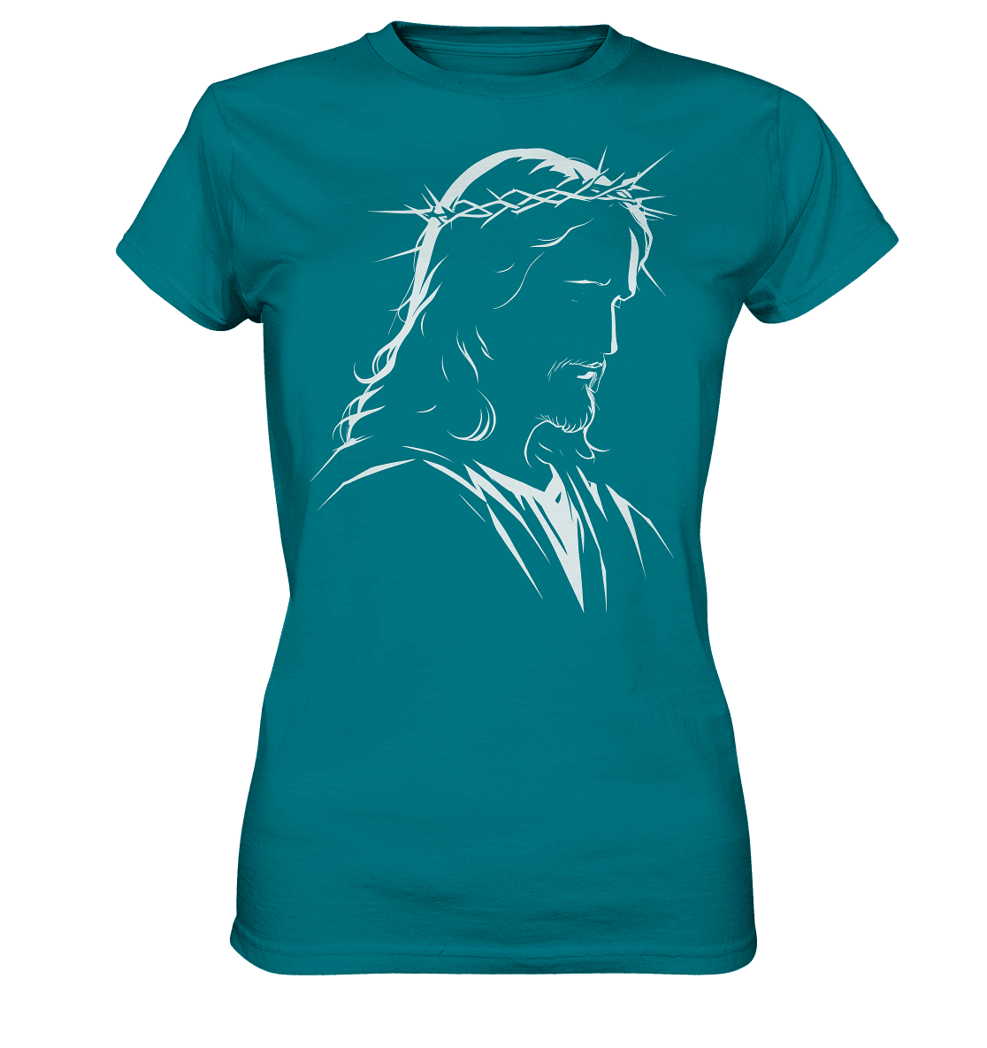 Der Blick des Erlösers – Jesus-Silhouette im Konturdesign | Christliche Kleidung - Ladies Premium Shirt - Lady-Shirts - Diva Blue - GfoitMa