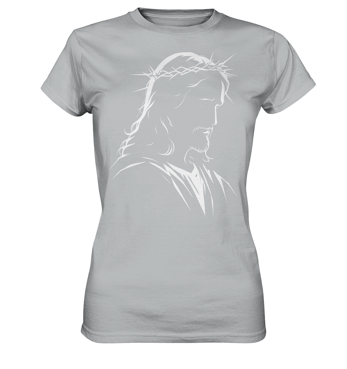 Der Blick des Erlösers – Jesus-Silhouette im Konturdesign | Christliche Kleidung - Ladies Premium Shirt - Lady-Shirts - Pacific Grey - GfoitMa