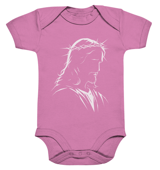 Der Blick des Erlösers – Jesus-Silhouette im Konturdesign | Christliche Kleidung - Organic Baby Bodysuit - Kids & Babys - Bubble Gum Pink - GfoitMa