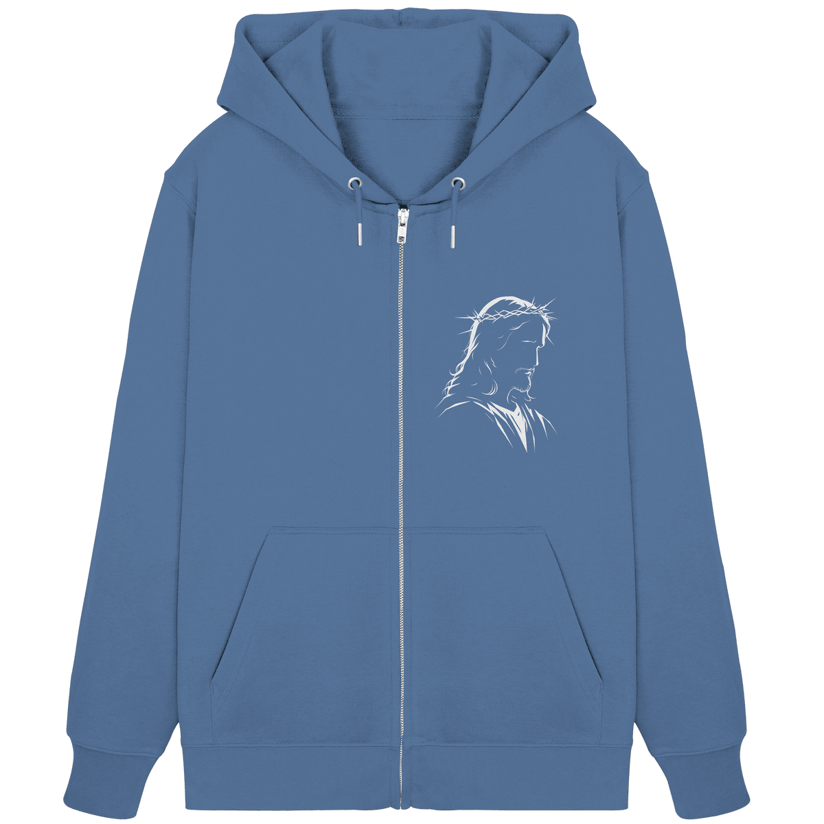 Der Blick des Erlösers – Jesus-Silhouette im Konturdesign | Christliche Kleidung - Organic Zipper - Jacken/ Zipper - Bright Blue - GfoitMa