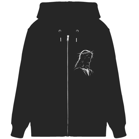 Der Blick des Erlösers – Jesus-Silhouette im Konturdesign | Christliche Kleidung - Organic Zipper - Jacken/ Zipper - Black - GfoitMa