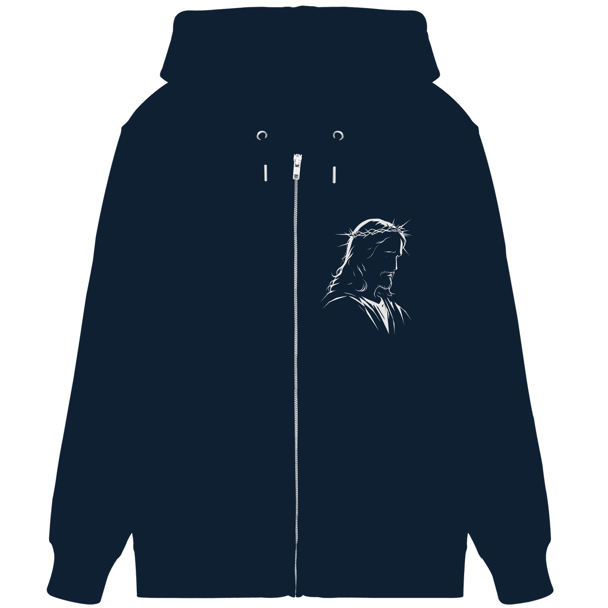 Der Blick des Erlösers – Jesus-Silhouette im Konturdesign | Christliche Kleidung - Organic Zipper - Jacken/ Zipper - French Navy - GfoitMa