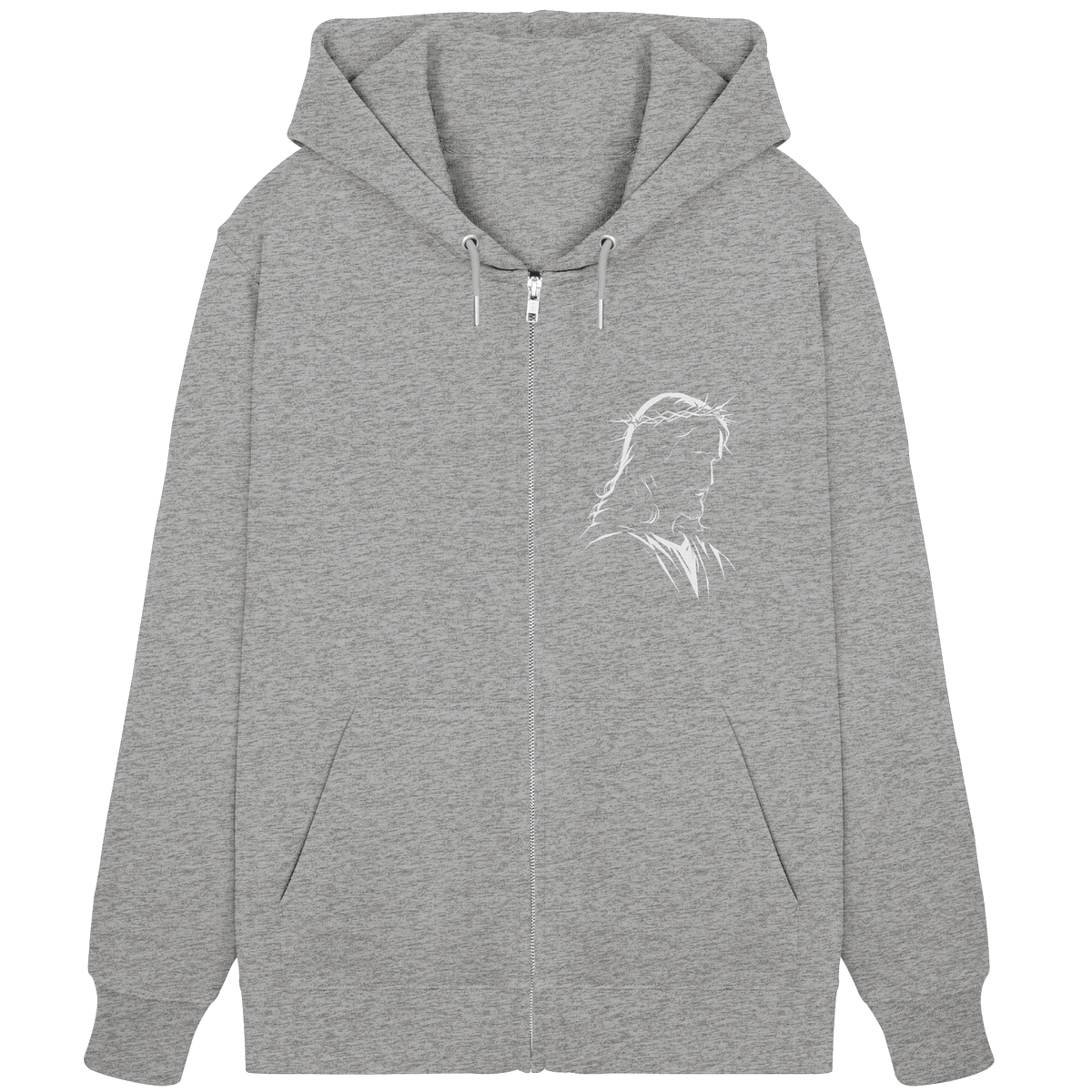 Der Blick des Erlösers – Jesus-Silhouette im Konturdesign | Christliche Kleidung - Organic Zipper - Jacken/ Zipper - Heather Grey - GfoitMa