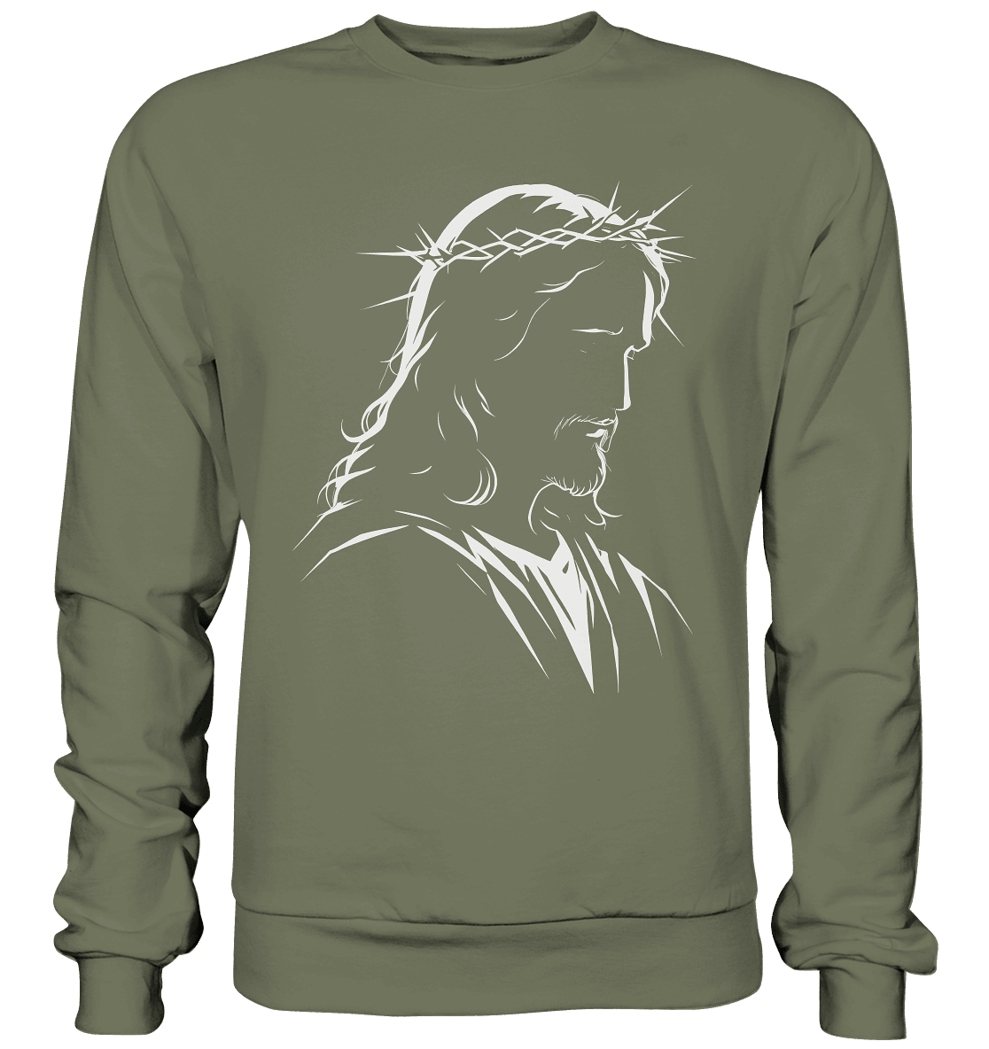 Der Blick des Erlösers – Jesus-Silhouette im Konturdesign | Christliche Kleidung - Premium Sweatshirt - Sweatshirts - Classic Olive - GfoitMa