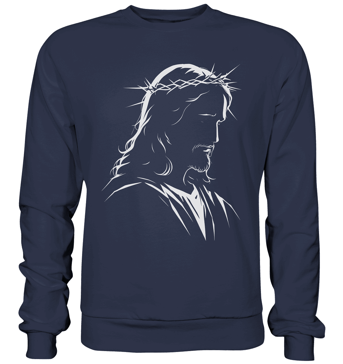 Der Blick des Erlösers – Jesus-Silhouette im Konturdesign | Christliche Kleidung - Premium Sweatshirt - Sweatshirts - Deep Navy - GfoitMa