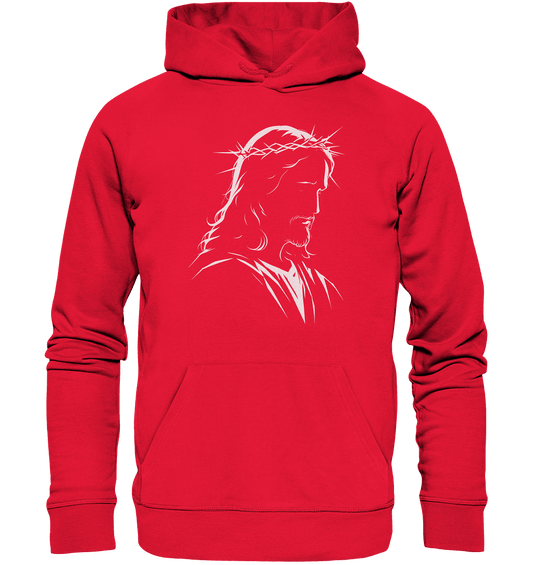 Der Blick des Erlösers – Jesus-Silhouette im Konturdesign | Christliche Kleidung - Premium Unisex Hoodie - Hoodies - Rot - GfoitMa