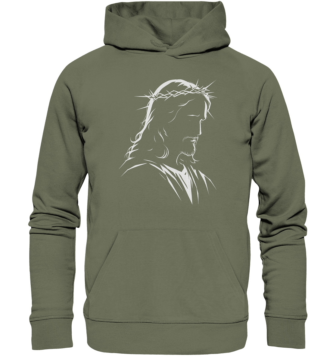 Der Blick des Erlösers – Jesus-Silhouette im Konturdesign | Christliche Kleidung - Premium Unisex Hoodie - Hoodies - Classic Olive - GfoitMa