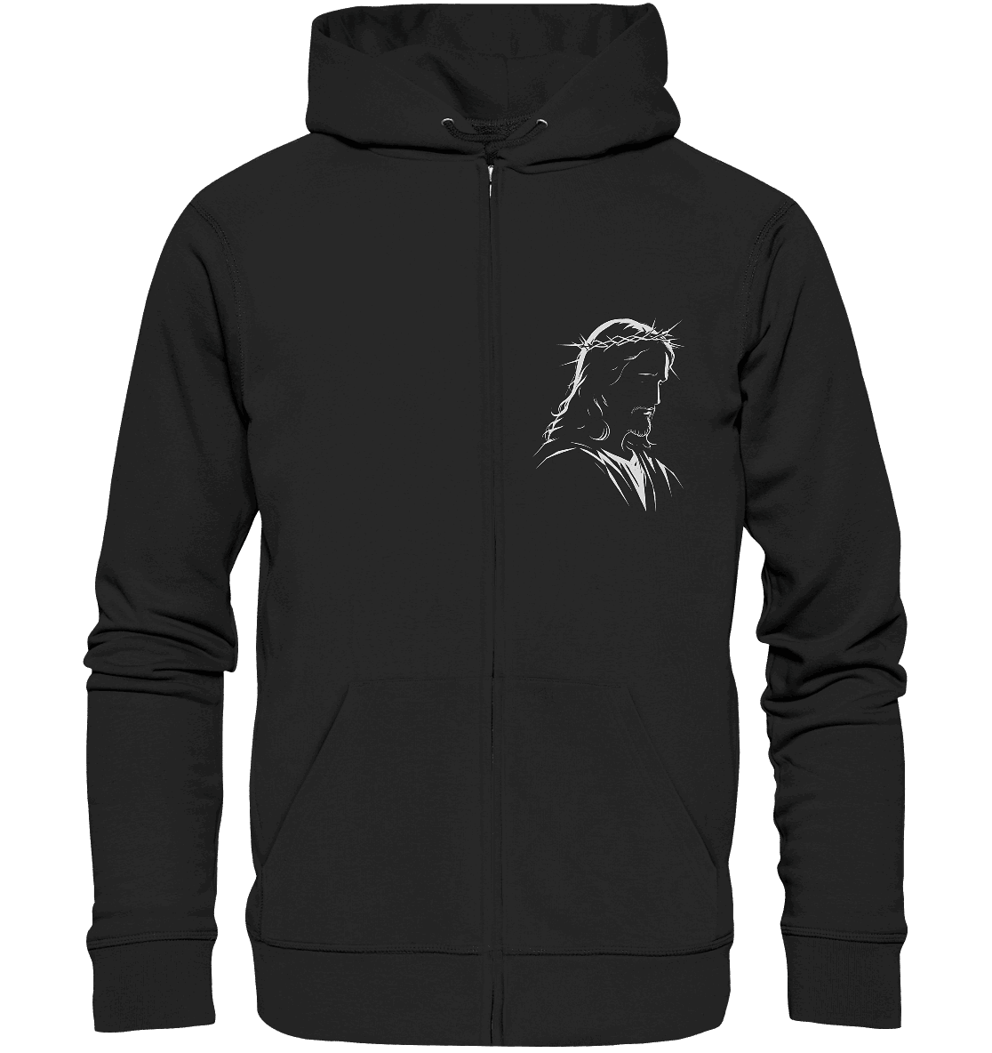 Der Blick des Erlösers – Jesus-Silhouette im Konturdesign | Christliche Kleidung - Zipper - Jacken/ Zipper - Black Pure - GfoitMa