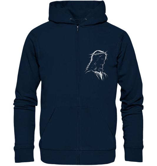 Der Blick des Erlösers – Jesus-Silhouette im Konturdesign | Christliche Kleidung - Zipper - Jacken/ Zipper - Navy - GfoitMa