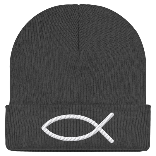 Der Ichthys – Ein zeitloses Zeichen (Stick) | Christliche Kleidung - Classic Beanie - Kappen & Mützen - Graphite Grey - GfoitMa