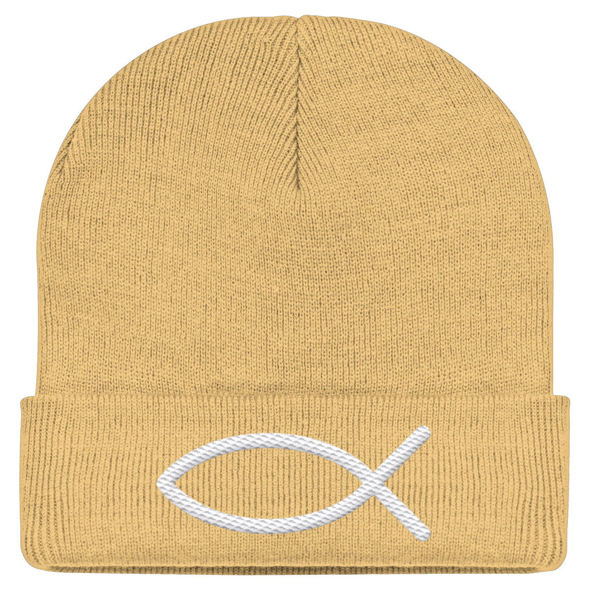 Der Ichthys – Ein zeitloses Zeichen (Stick) | Christliche Kleidung - Classic Beanie - Kappen & Mützen - Sand - GfoitMa