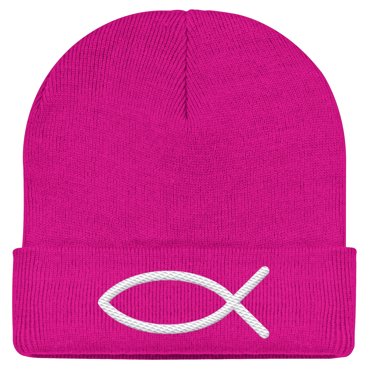 Der Ichthys – Ein zeitloses Zeichen (Stick) | Christliche Kleidung - Classic Beanie - Kappen & Mützen - Fuchsia - GfoitMa