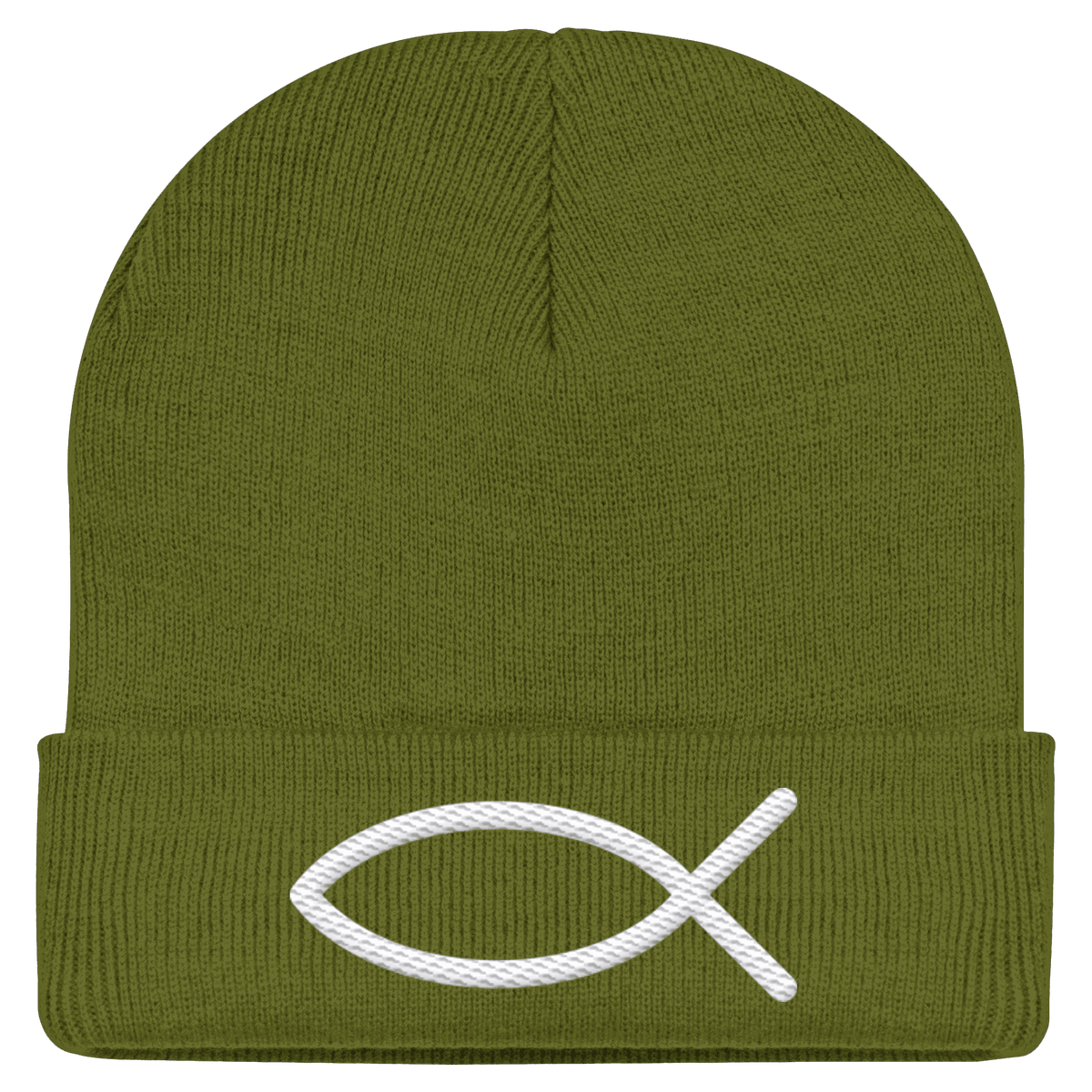 Der Ichthys – Ein zeitloses Zeichen (Stick) | Christliche Kleidung - Classic Beanie - Kappen & Mützen - Moss Green - GfoitMa