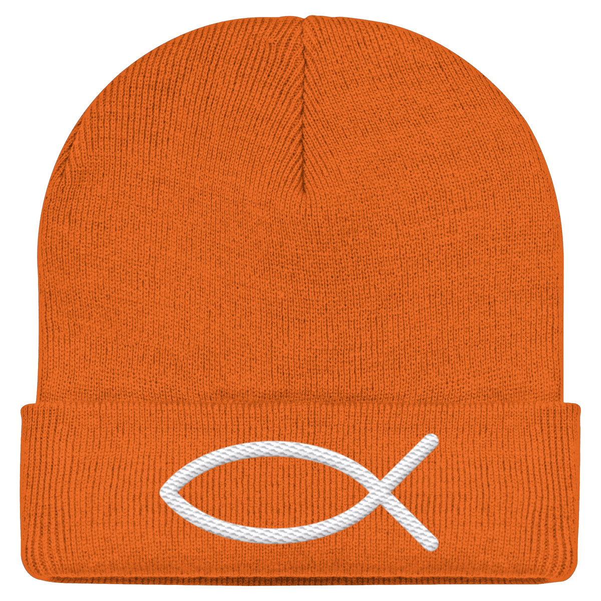 Der Ichthys – Ein zeitloses Zeichen (Stick) | Christliche Kleidung - Classic Beanie - Kappen & Mützen - Orange - GfoitMa