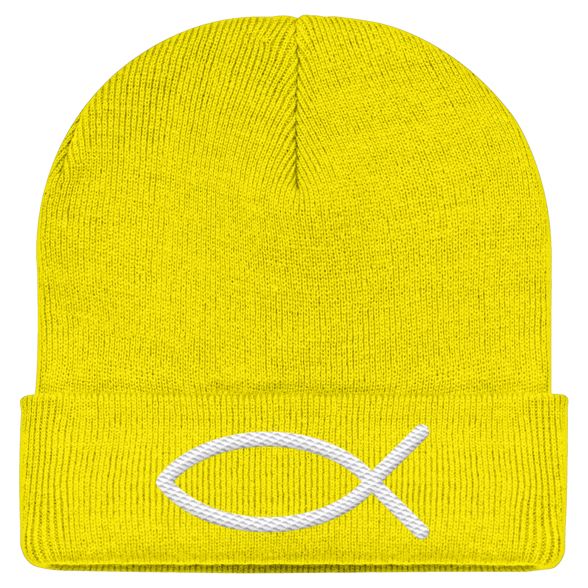 Der Ichthys – Ein zeitloses Zeichen (Stick) | Christliche Kleidung - Classic Beanie - Kappen & Mützen - Yellow - GfoitMa