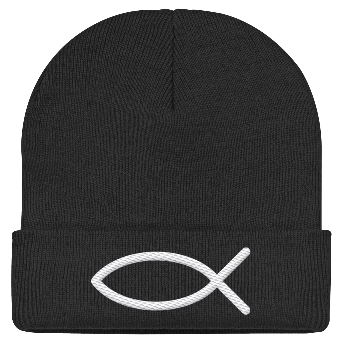 Der Ichthys – Ein zeitloses Zeichen (Stick) | Christliche Kleidung - Classic Beanie - Kappen & Mützen - Black - GfoitMa