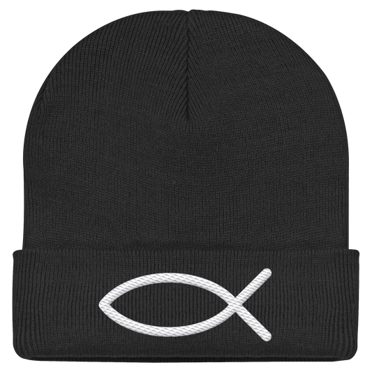 Der Ichthys – Ein zeitloses Zeichen (Stick) | Christliche Kleidung - Classic Beanie - Kappen & Mützen - Black - GfoitMa