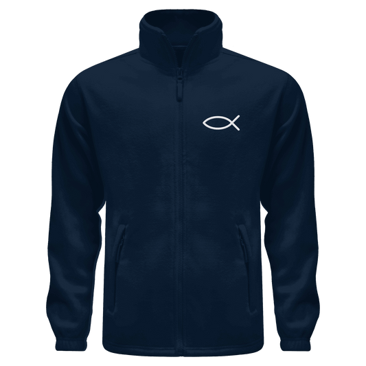 Der Ichthys – Ein zeitloses Zeichen (Stick) | Christliche Kleidung - Fleece Jacket - Jacken/ Zipper - Navy - GfoitMa