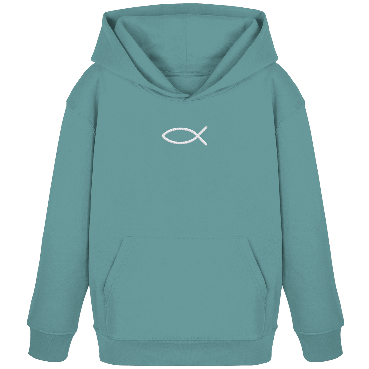 Der Ichthys – Ein zeitloses Zeichen (Stick) | Christliche Kleidung - Kids Organic Hoodie - Kids & Babys - Teal Monstera - GfoitMa