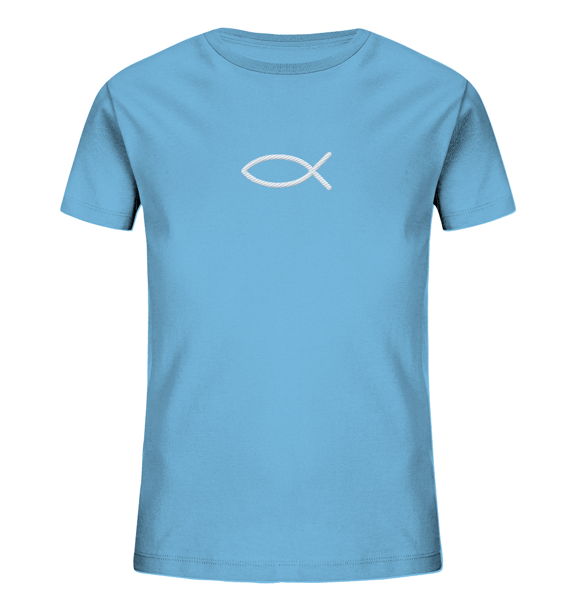 Der Ichthys – Ein zeitloses Zeichen (Stick) | Christliche Kleidung - Kids Organic Shirt (Stick) - Kids & Babys - Aqua Blue - GfoitMa