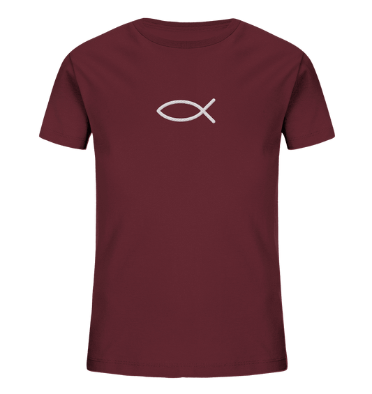 Der Ichthys – Ein zeitloses Zeichen (Stick) | Christliche Kleidung - Kids Organic Shirt (Stick) - Kids & Babys - Burgundy - GfoitMa