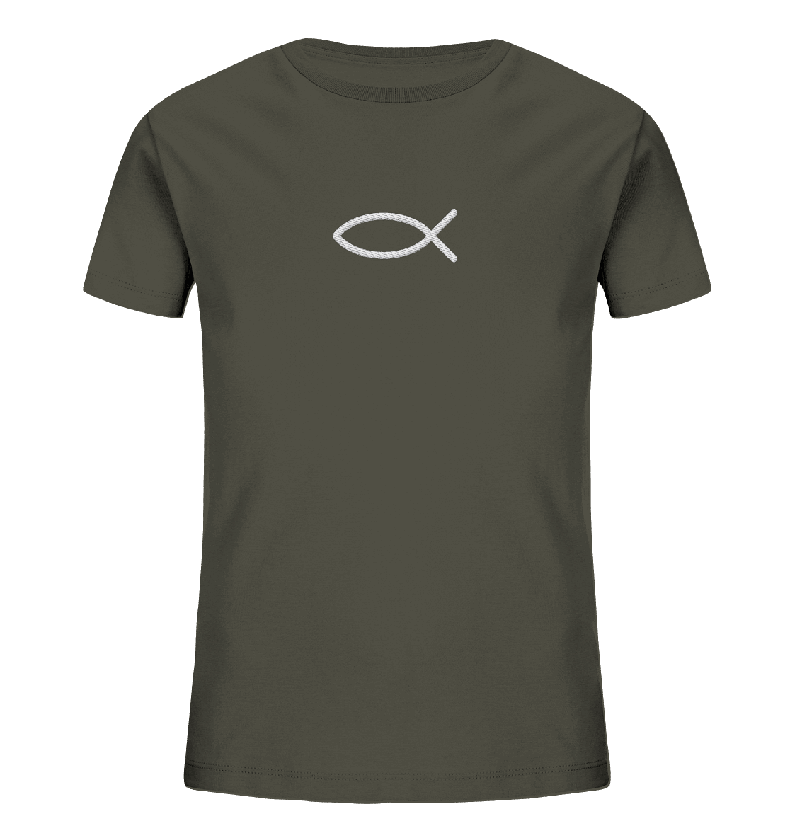 Der Ichthys – Ein zeitloses Zeichen (Stick) | Christliche Kleidung - Kids Organic Shirt (Stick) - Kids & Babys - Khaki - GfoitMa