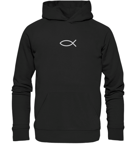 Der Ichthys – Ein zeitloses Zeichen (Stick) | Christliche Kleidung - Organic Hoodie (Stick) - Hoodies - Black - GfoitMa