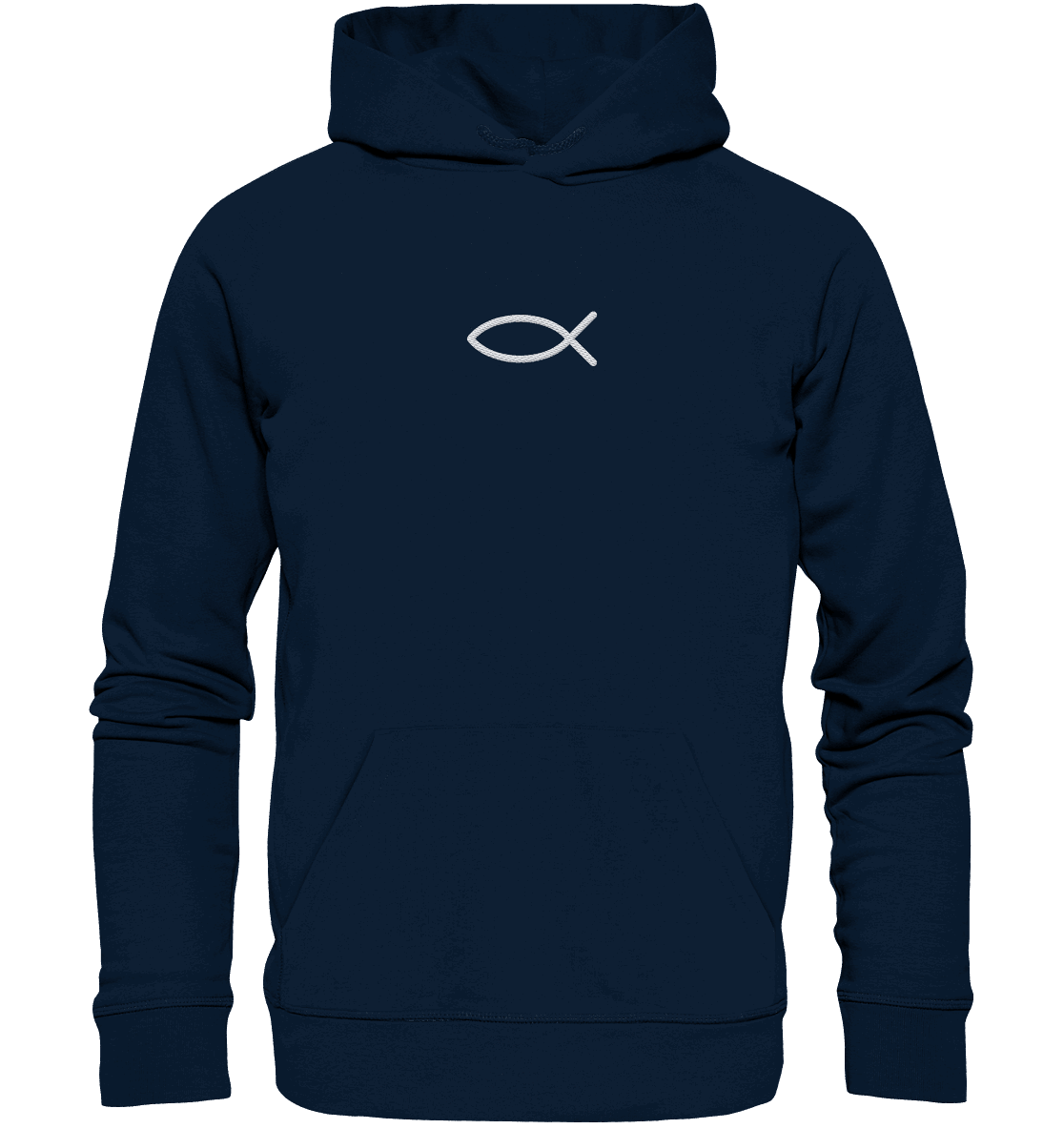 Der Ichthys – Ein zeitloses Zeichen (Stick) | Christliche Kleidung - Organic Hoodie (Stick) - Hoodies - French Navy - GfoitMa
