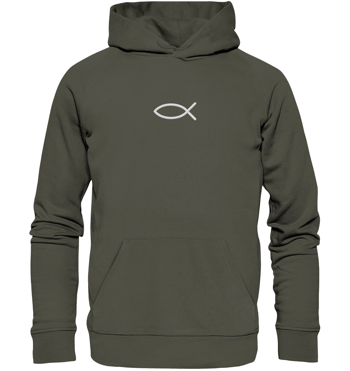 Der Ichthys – Ein zeitloses Zeichen (Stick) | Christliche Kleidung - Organic Hoodie (Stick) - Hoodies - Khaki - GfoitMa