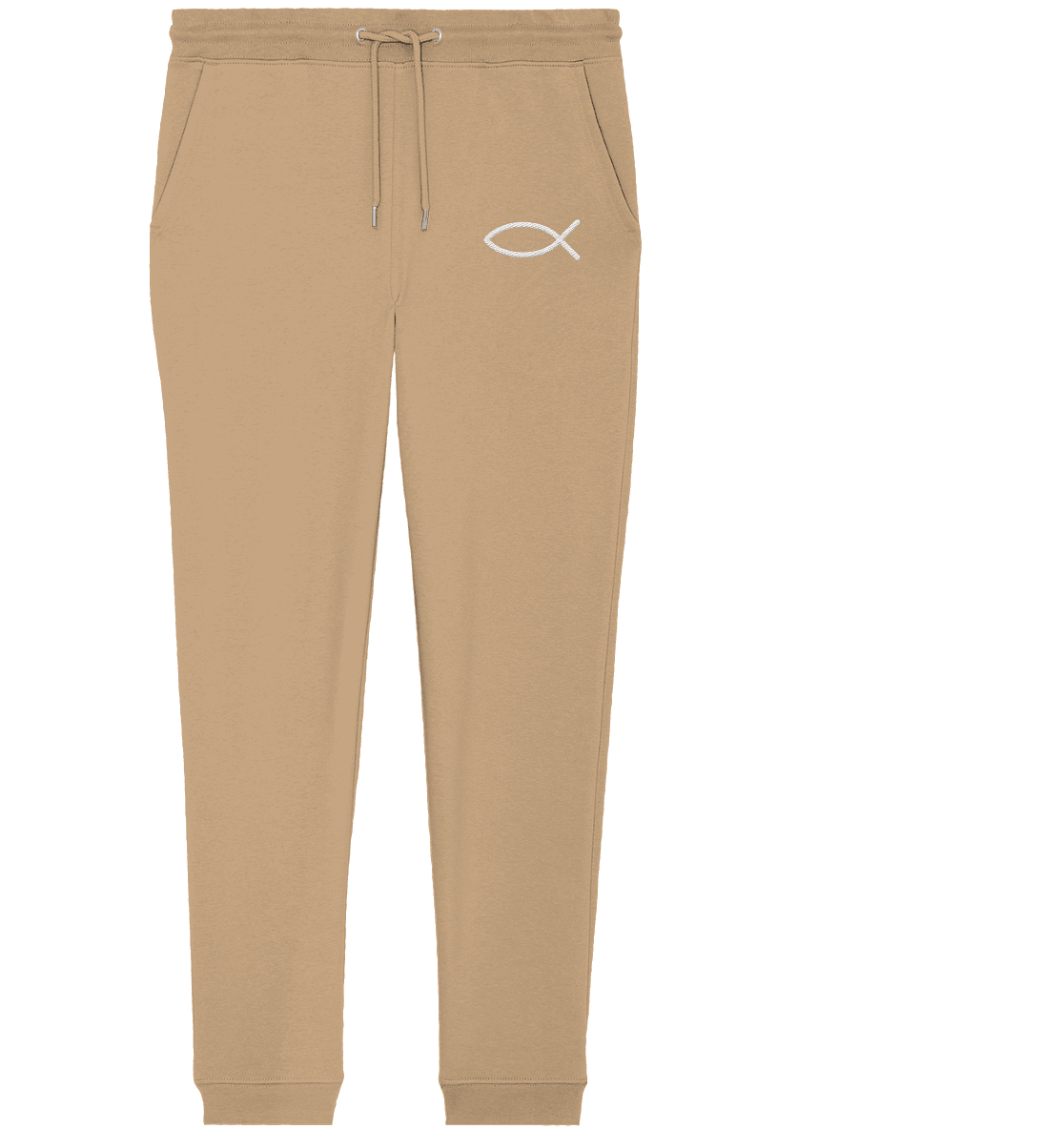Der Ichthys – Ein zeitloses Zeichen (Stick) | Christliche Kleidung - Organic Jogger Pants (Stick) - Hosen - Latte - GfoitMa