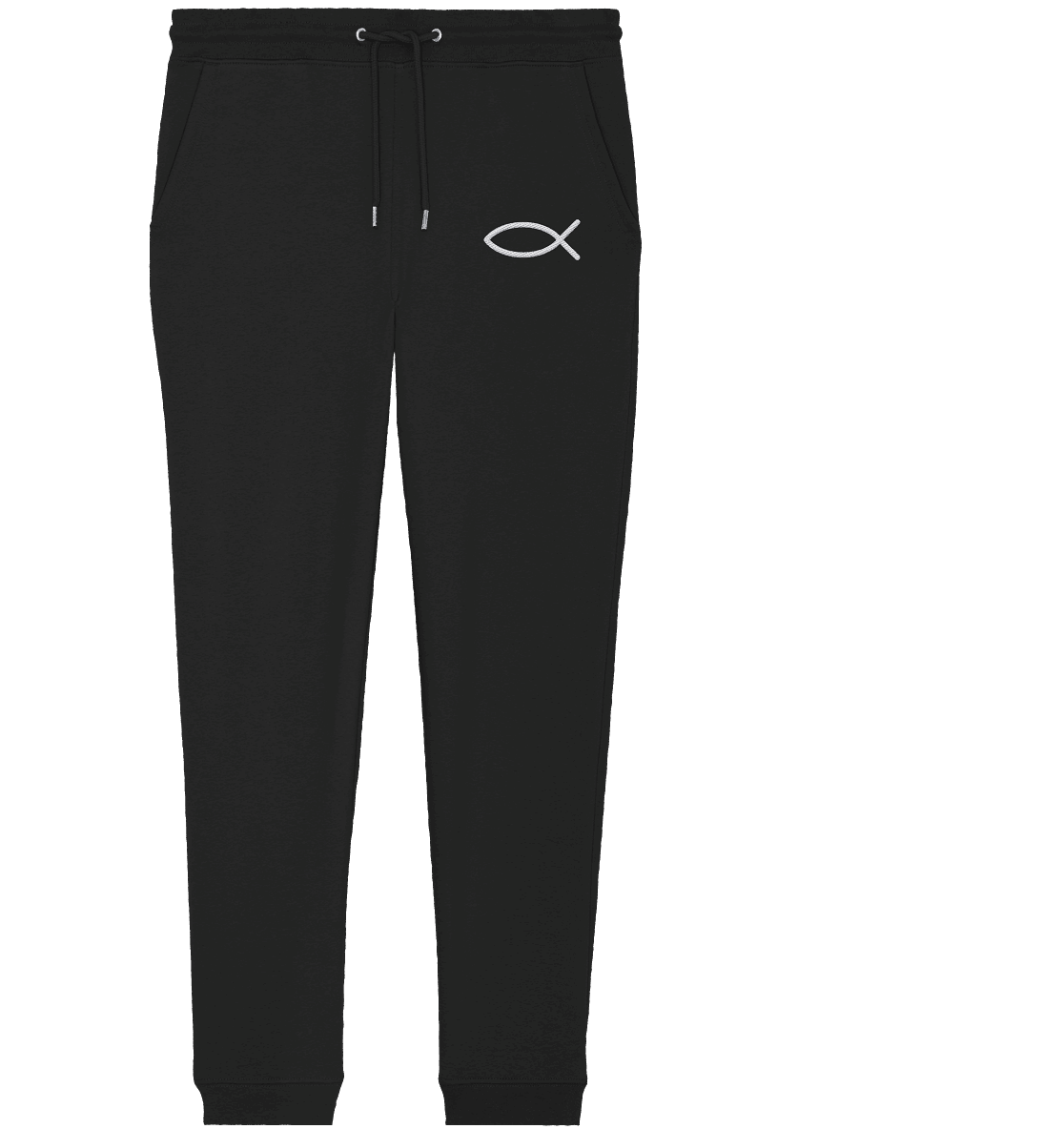 Der Ichthys – Ein zeitloses Zeichen (Stick) | Christliche Kleidung - Organic Jogger Pants (Stick) - Hosen - Black - GfoitMa