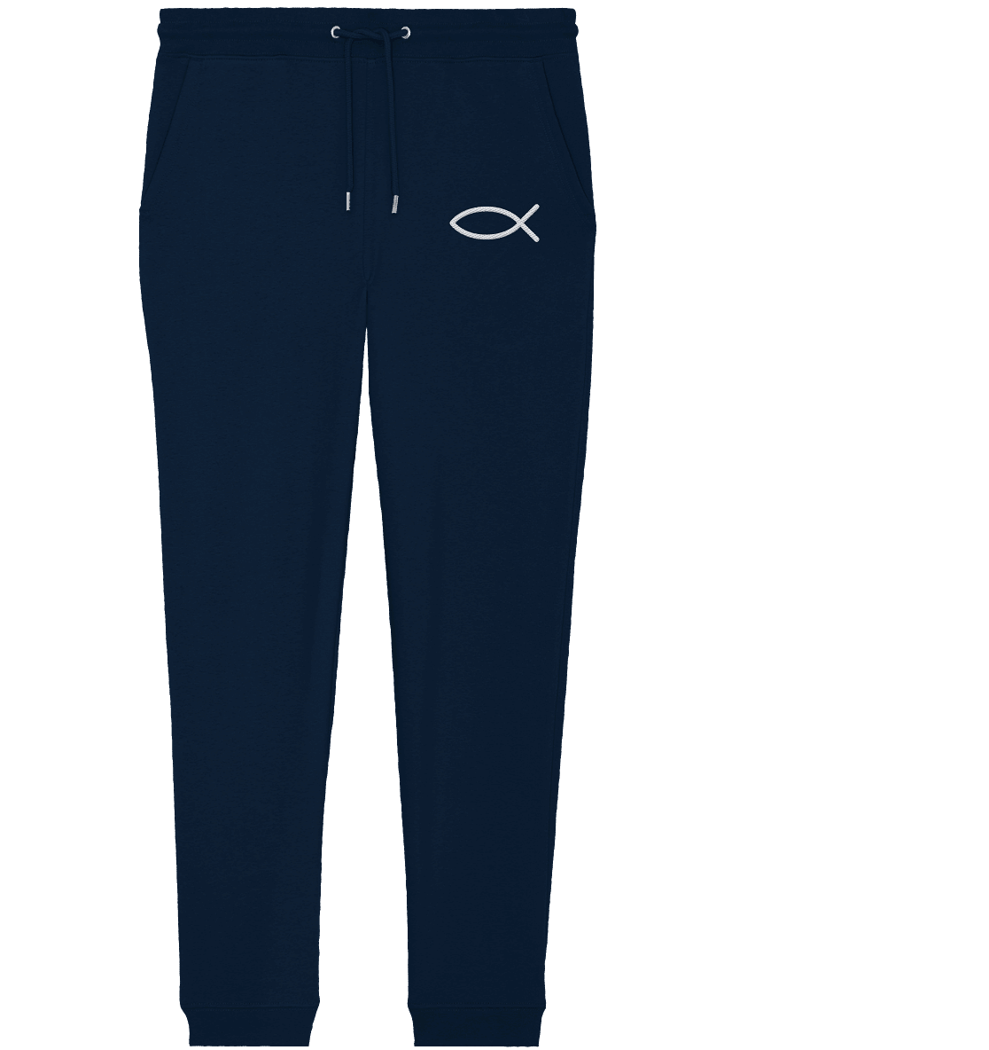 Der Ichthys – Ein zeitloses Zeichen (Stick) | Christliche Kleidung - Organic Jogger Pants (Stick) - Hosen - French Navy - GfoitMa