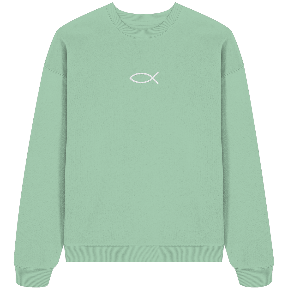 Der Ichthys – Ein zeitloses Zeichen (Stick) | Christliche Kleidung - Organic Oversize Sweatshirt (Stick) - Sweatshirts - Misty Jade - GfoitMa