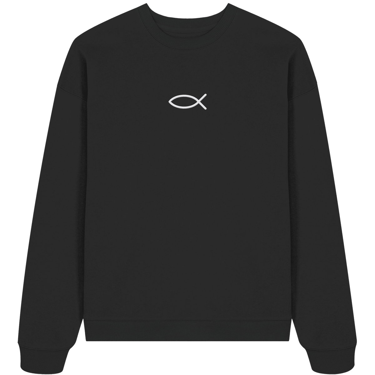 Der Ichthys – Ein zeitloses Zeichen (Stick) | Christliche Kleidung - Organic Oversize Sweatshirt (Stick) - Sweatshirts - Black - GfoitMa