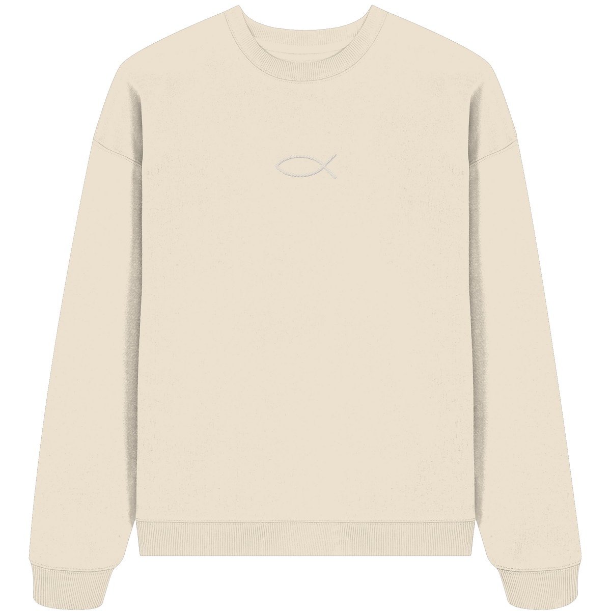 Der Ichthys – Ein zeitloses Zeichen (Stick) | Christliche Kleidung - Organic Oversize Sweatshirt (Stick) - Sweatshirts - Natural Raw - GfoitMa
