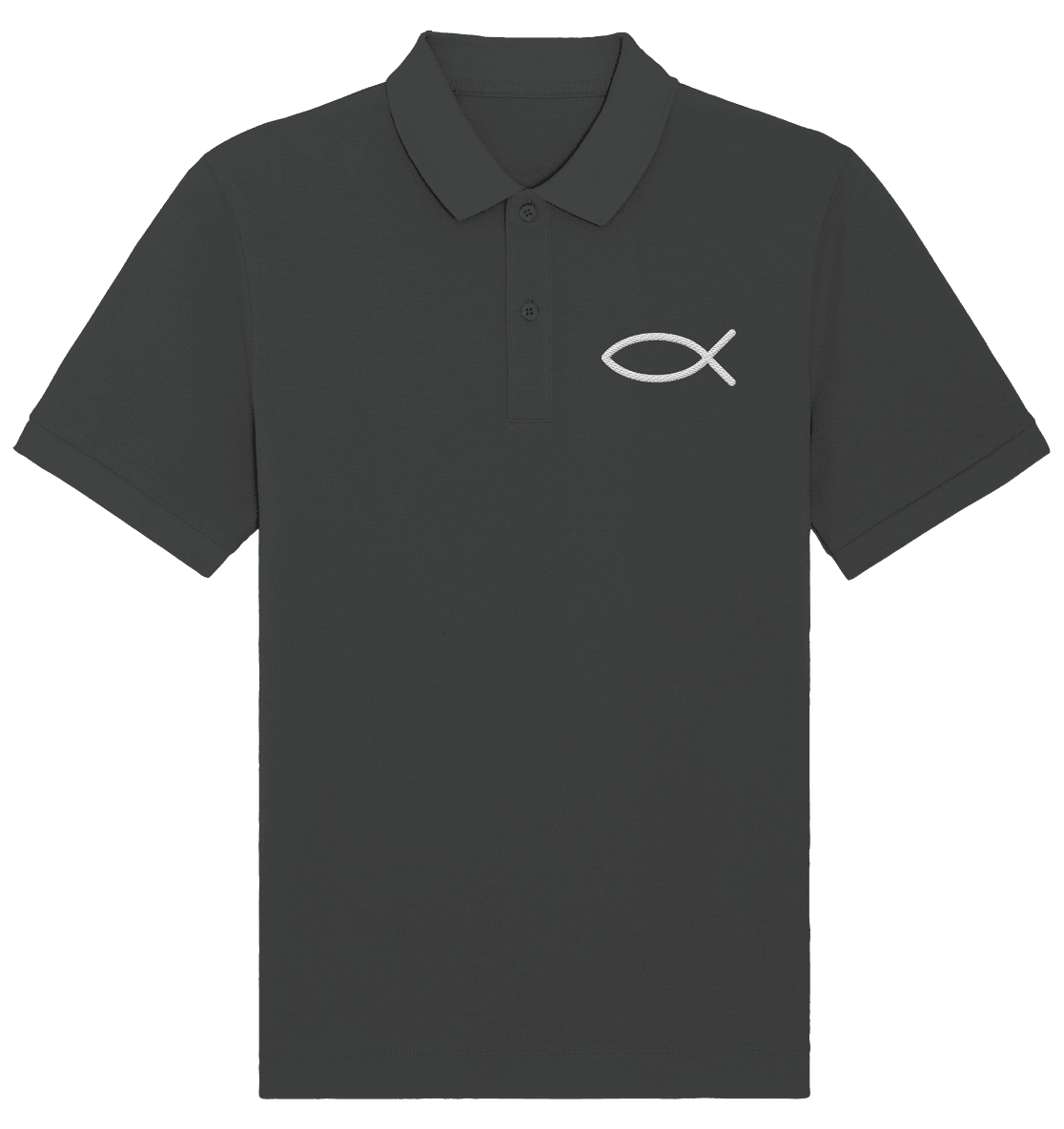 Der Ichthys – Ein zeitloses Zeichen (Stick) | Christliche Kleidung - Organic Poloshirt (Stick) - Unisex-Shirts - Anthracite - GfoitMa