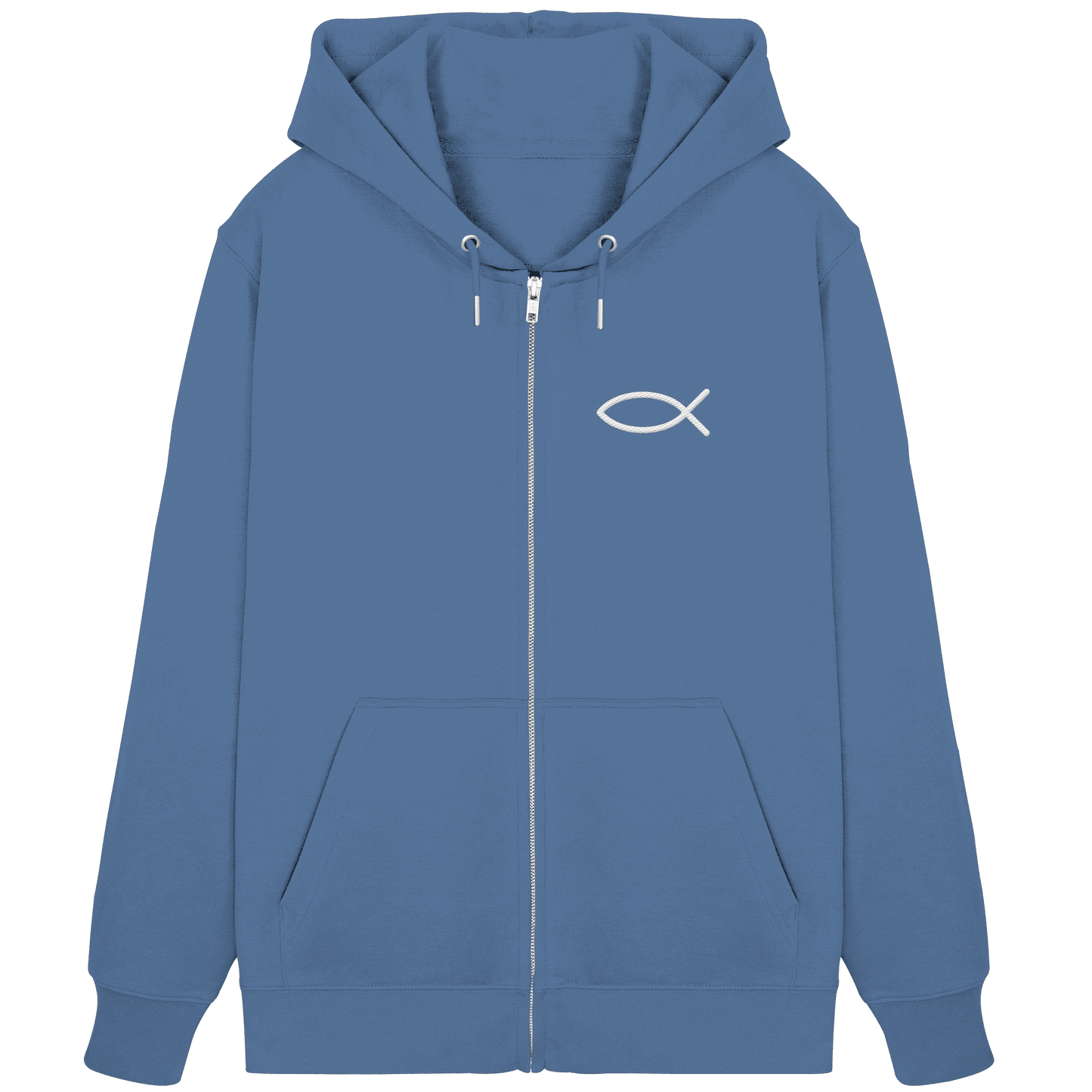 Der Ichthys – Ein zeitloses Zeichen (Stick) | Christliche Kleidung - Organic Zipper (Stick) - Jacken/ Zipper - Bright Blue - GfoitMa