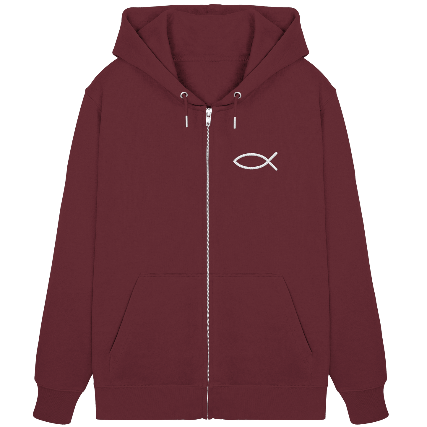 Der Ichthys – Ein zeitloses Zeichen (Stick) | Christliche Kleidung - Organic Zipper (Stick) - Jacken/ Zipper - Burgundy - GfoitMa