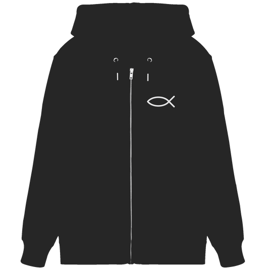 Der Ichthys – Ein zeitloses Zeichen (Stick) | Christliche Kleidung - Organic Zipper (Stick) - Jacken/ Zipper - Black - GfoitMa