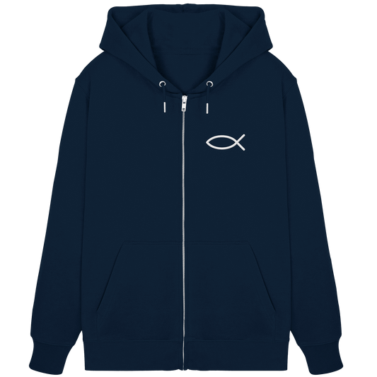 Der Ichthys – Ein zeitloses Zeichen (Stick) | Christliche Kleidung - Organic Zipper (Stick) - Jacken/ Zipper - French Navy - GfoitMa