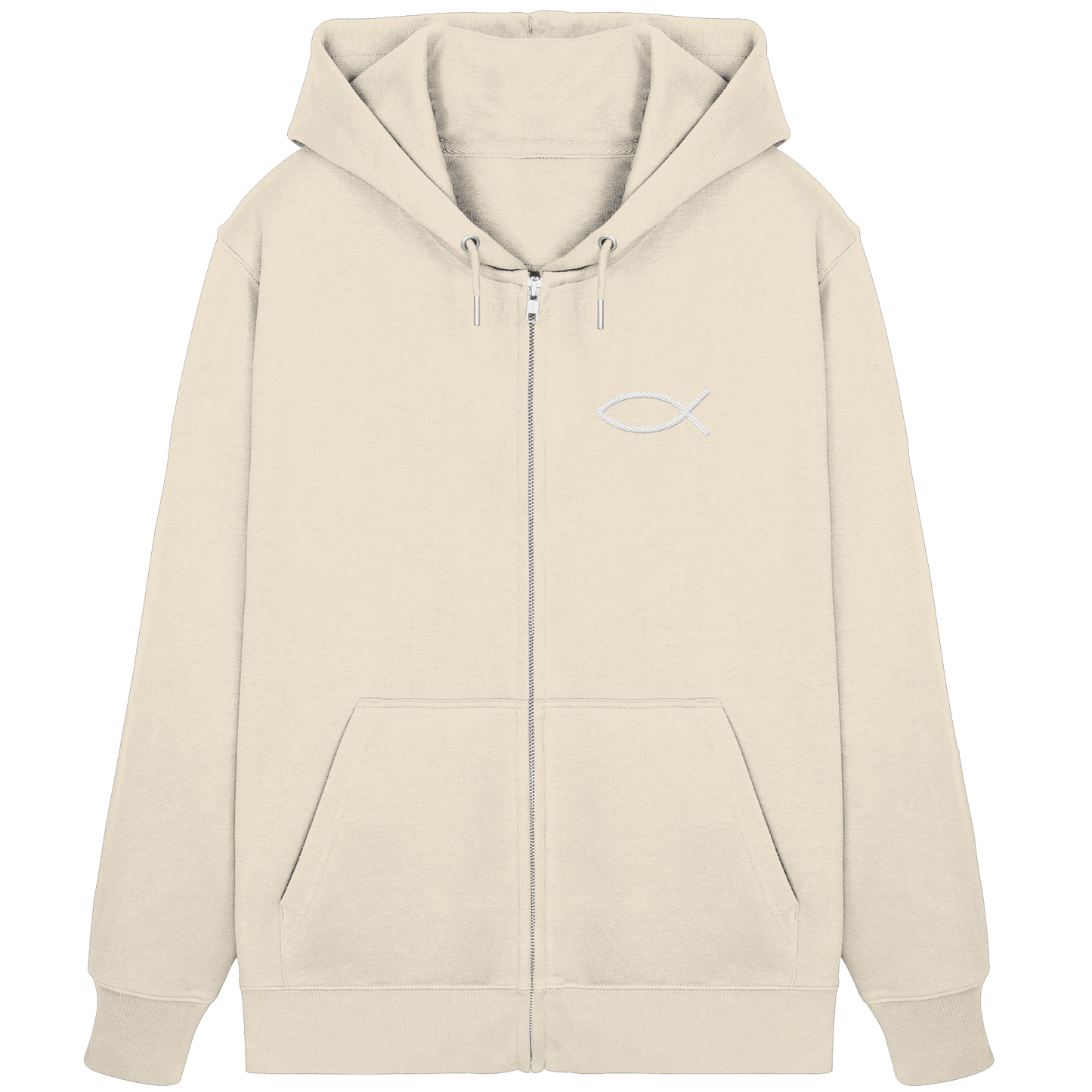 Der Ichthys – Ein zeitloses Zeichen (Stick) | Christliche Kleidung - Organic Zipper (Stick) - Jacken/ Zipper - Natural Raw - GfoitMa