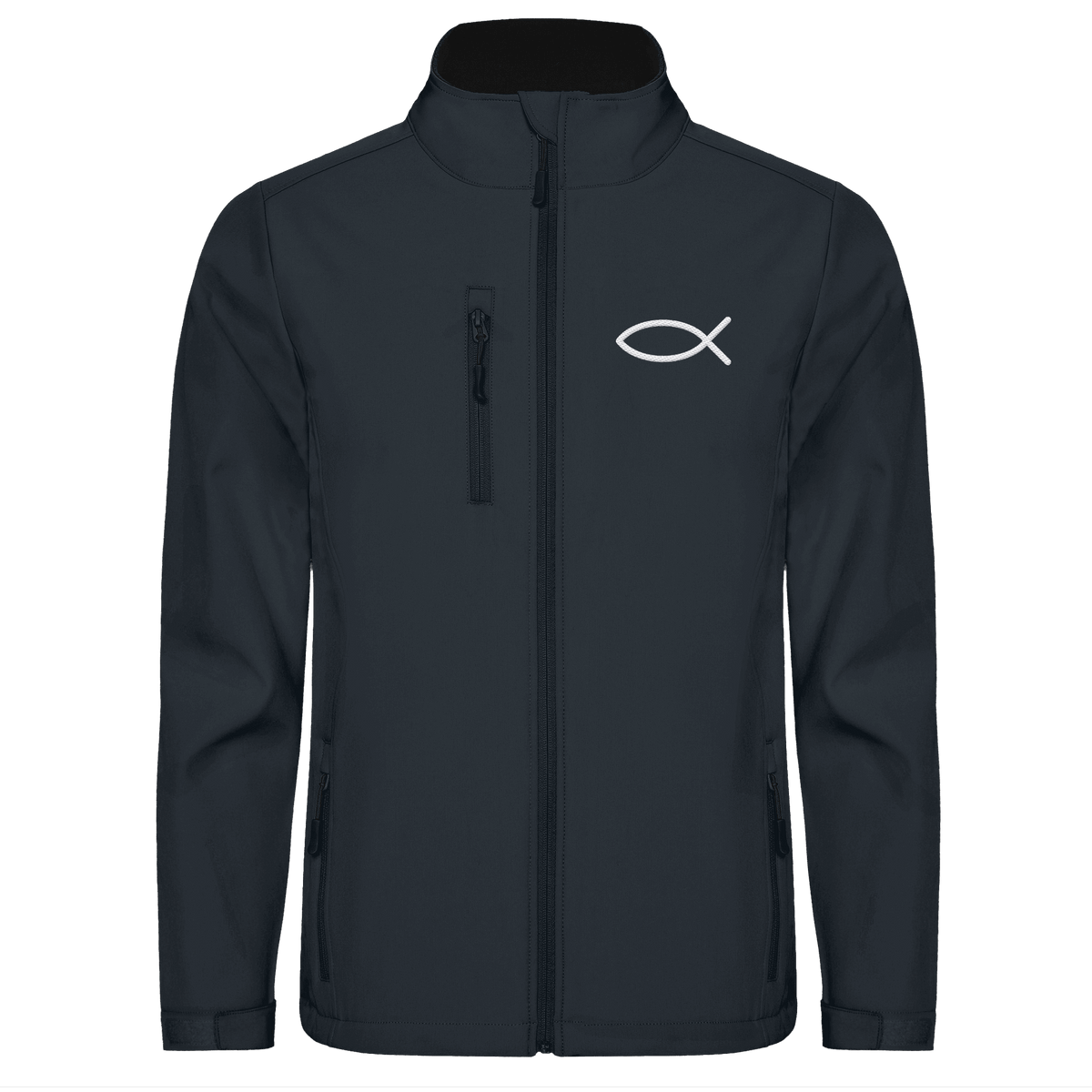 Der Ichthys – Ein zeitloses Zeichen (Stick) | Christliche Kleidung - Softshell Jacket - Jacken/ Zipper - Black 02 - GfoitMa