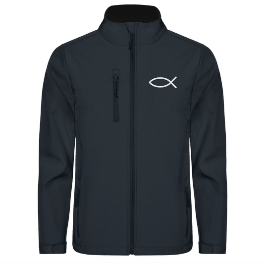 Der Ichthys – Ein zeitloses Zeichen (Stick) | Christliche Kleidung - Softshell Jacket - Jacken/ Zipper - Black 02 - GfoitMa