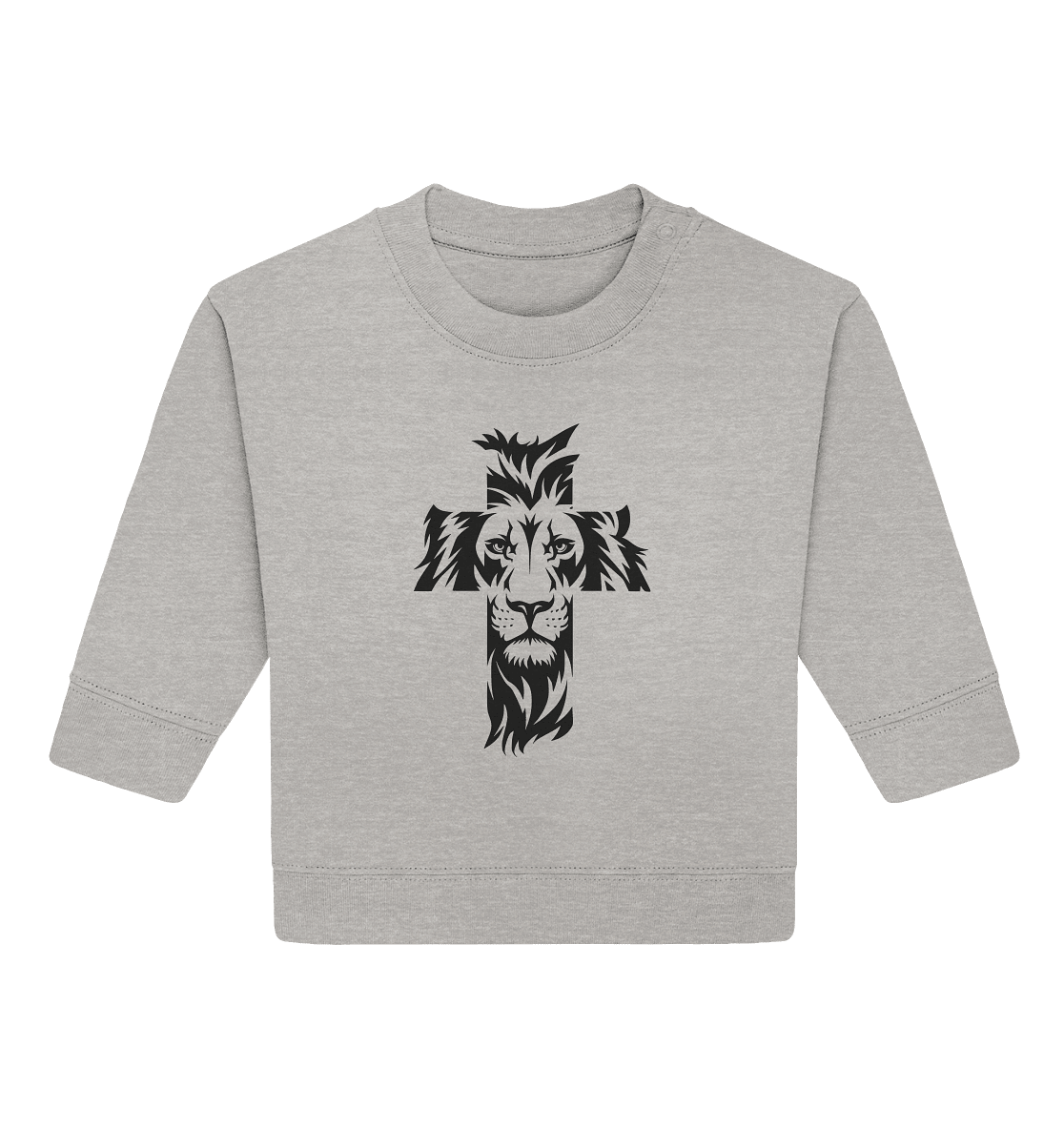 Der Löwe im Kreuz – Mut und Gnade vereint | Christliche Kleidung - Baby Organic Sweatshirt - Kids & Babys - Heather Grey - GfoitMa