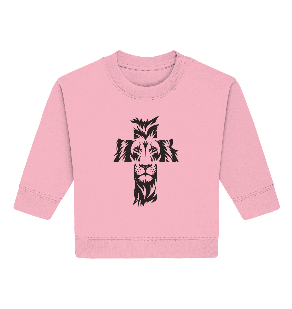 Der Löwe im Kreuz – Mut und Gnade vereint | Christliche Kleidung - Baby Organic Sweatshirt - Kids & Babys - Cotton Pink - GfoitMa