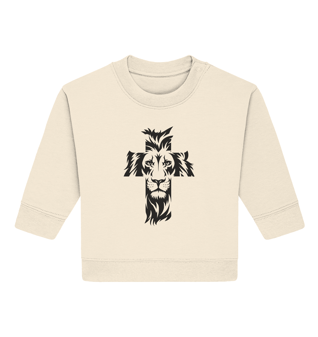 Der Löwe im Kreuz – Mut und Gnade vereint | Christliche Kleidung - Baby Organic Sweatshirt - Kids & Babys - Natural Raw - GfoitMa