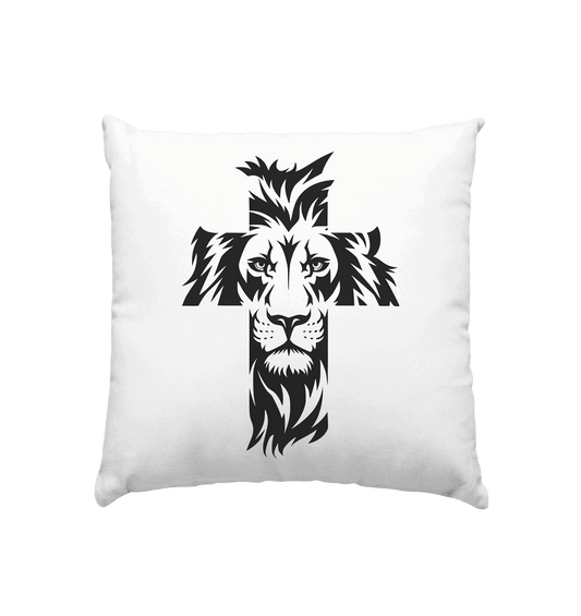 Der Löwe im Kreuz – Mut und Gnade vereint | Christliche Kleidung - Kissen 40x40cm - Home & Living - Weiss satiniert - GfoitMa