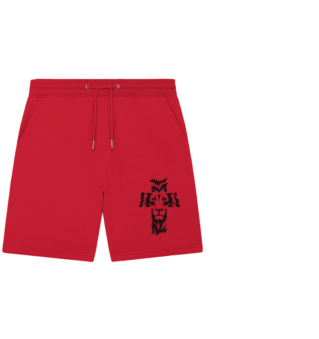 Der Löwe im Kreuz – Mut und Gnade vereint | Christliche Kleidung - Organic Jogger Shorts - Hosen - Red - GfoitMa