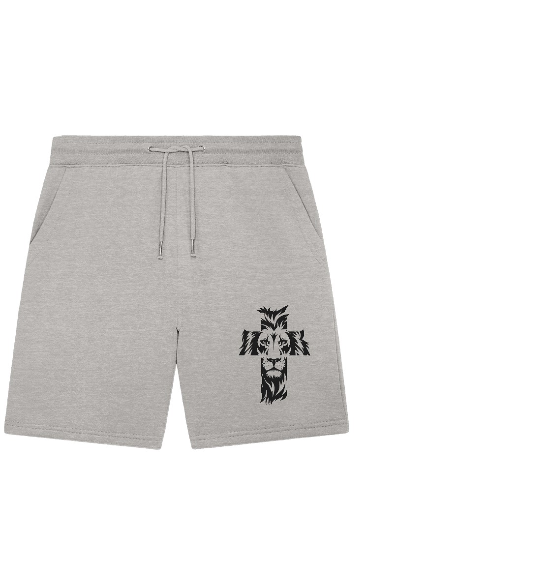 Der Löwe im Kreuz – Mut und Gnade vereint | Christliche Kleidung - Organic Jogger Shorts - Hosen - Heather Grey - GfoitMa